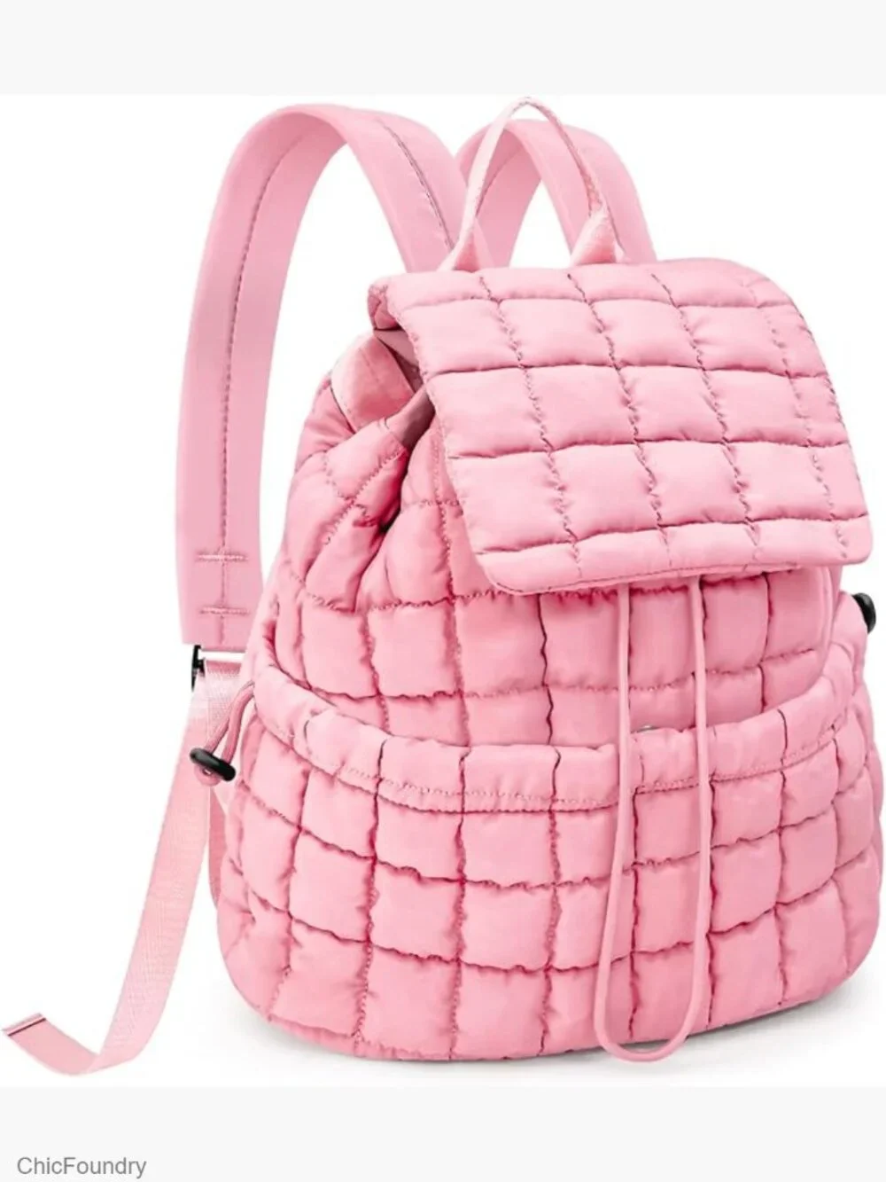 Quilted Puffy Backpack Lightweight Drawstring Flap Daypack Travel School